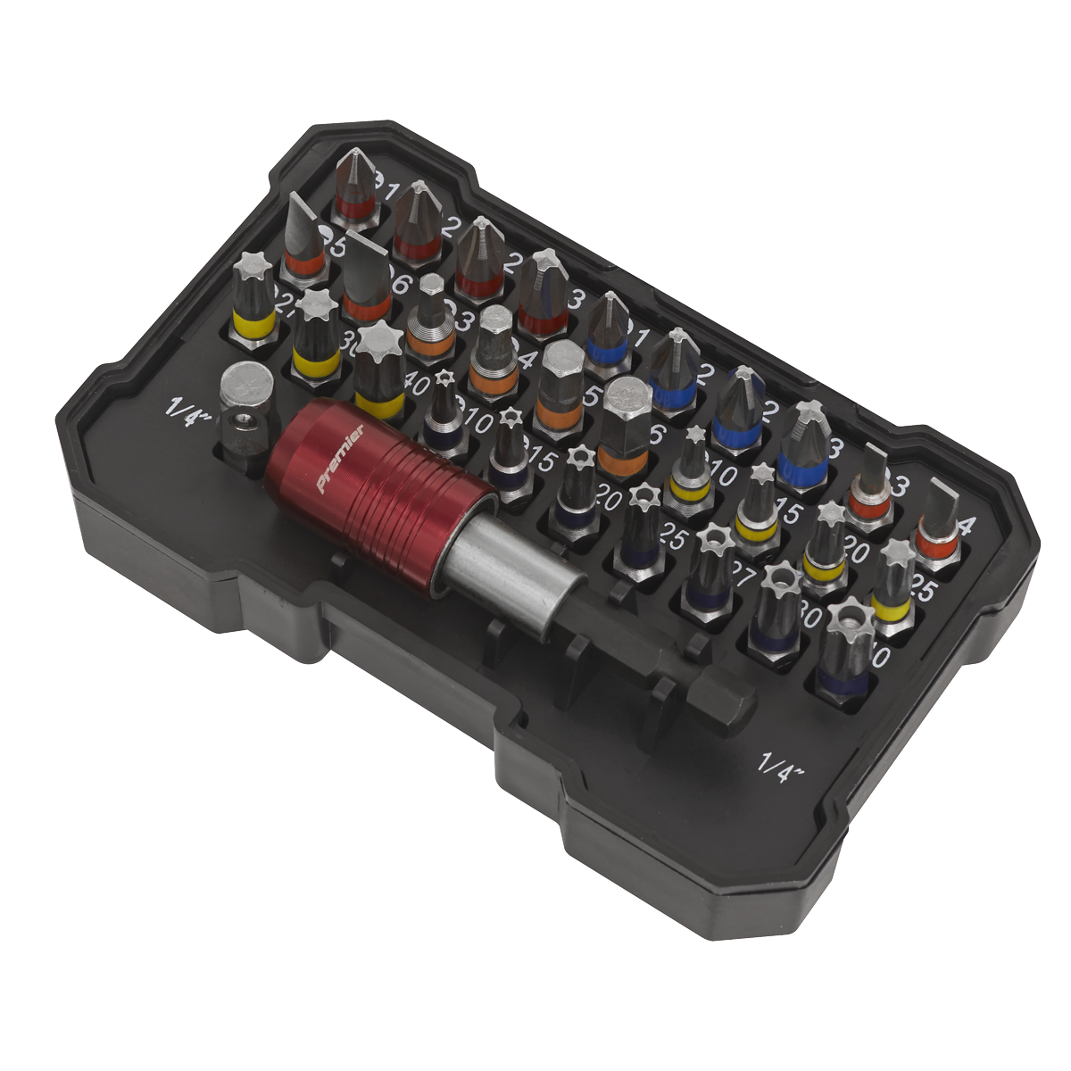 Sealey Colour-Coded Bit Set 32 Pieces Satin Chrome Plated Finish AK2110