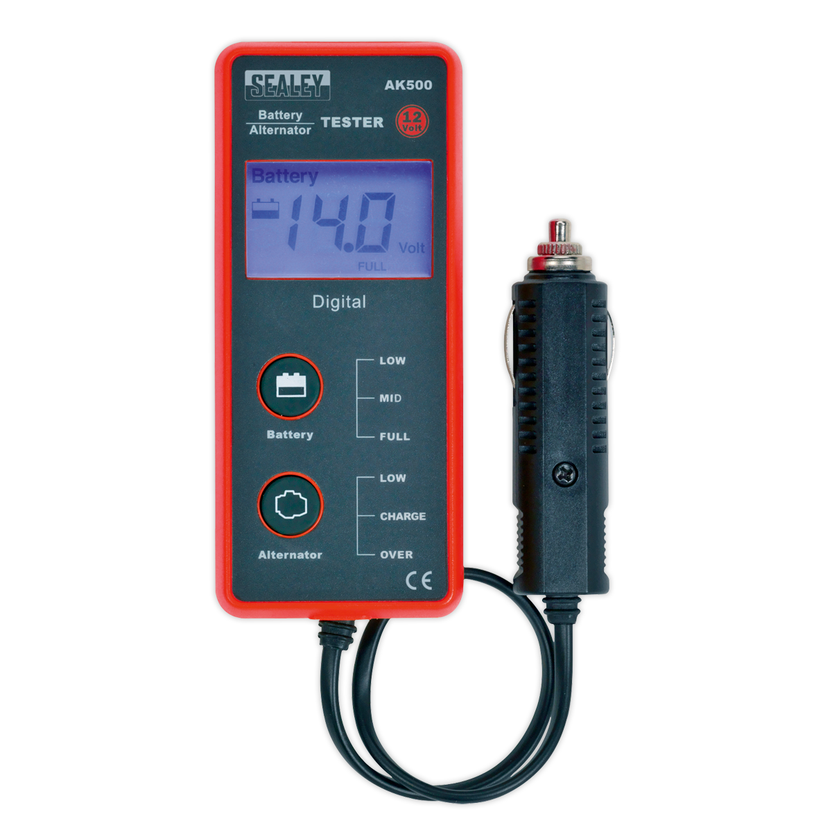 Sealey Battery & Alternator Tester 12V With LCD Screen - Red/Black AK500