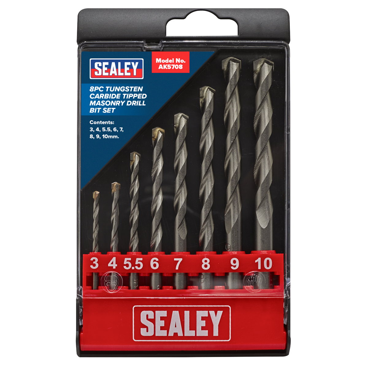 Sealey Tungsten Carbide Tipped Masonry Drill Bit Set 8 Pieces Heavy Duty AK5708