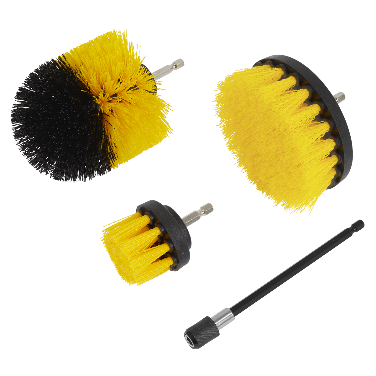 Sealey Drill Brush Set 4pc 6.35mm Shank Heavy Duty With Magnetic Bit Holder DBS4
