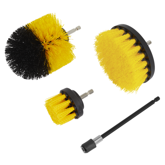 Sealey Drill Brush Set 4pc 6.35mm Shank Heavy Duty With Magnetic Bit Holder DBS4