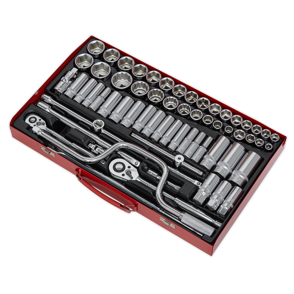 Sealey Socket Set 64pc 3/8" 1/2" Square Drive 6 Point WallDrive DuoMetric AK694