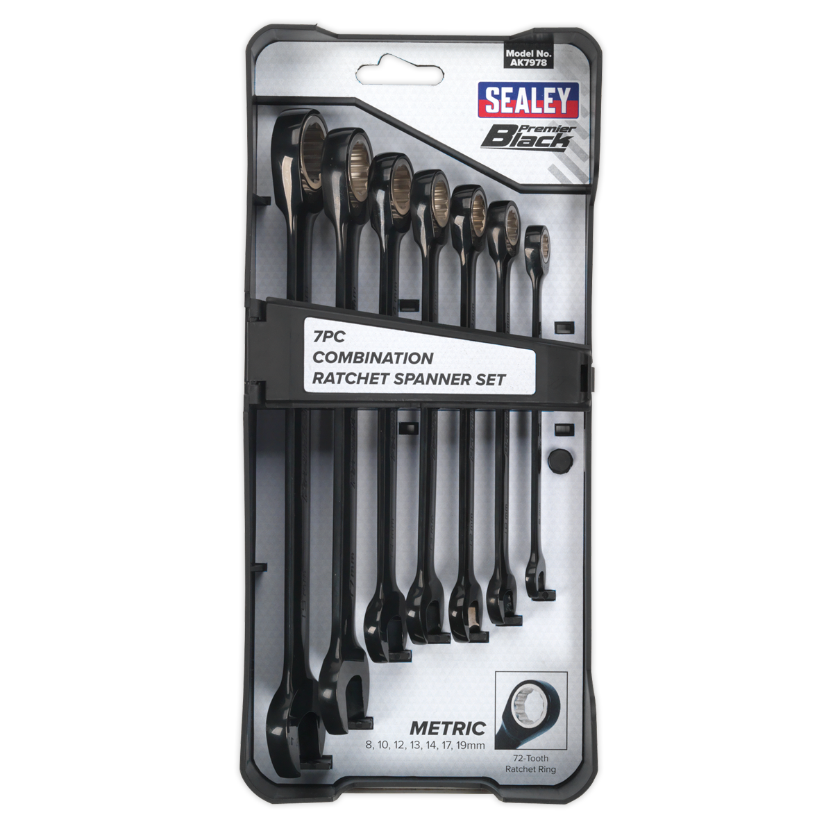 Sealey Combination Ratchet Spanner Set 7 Pieces Black Series Metric AK7978