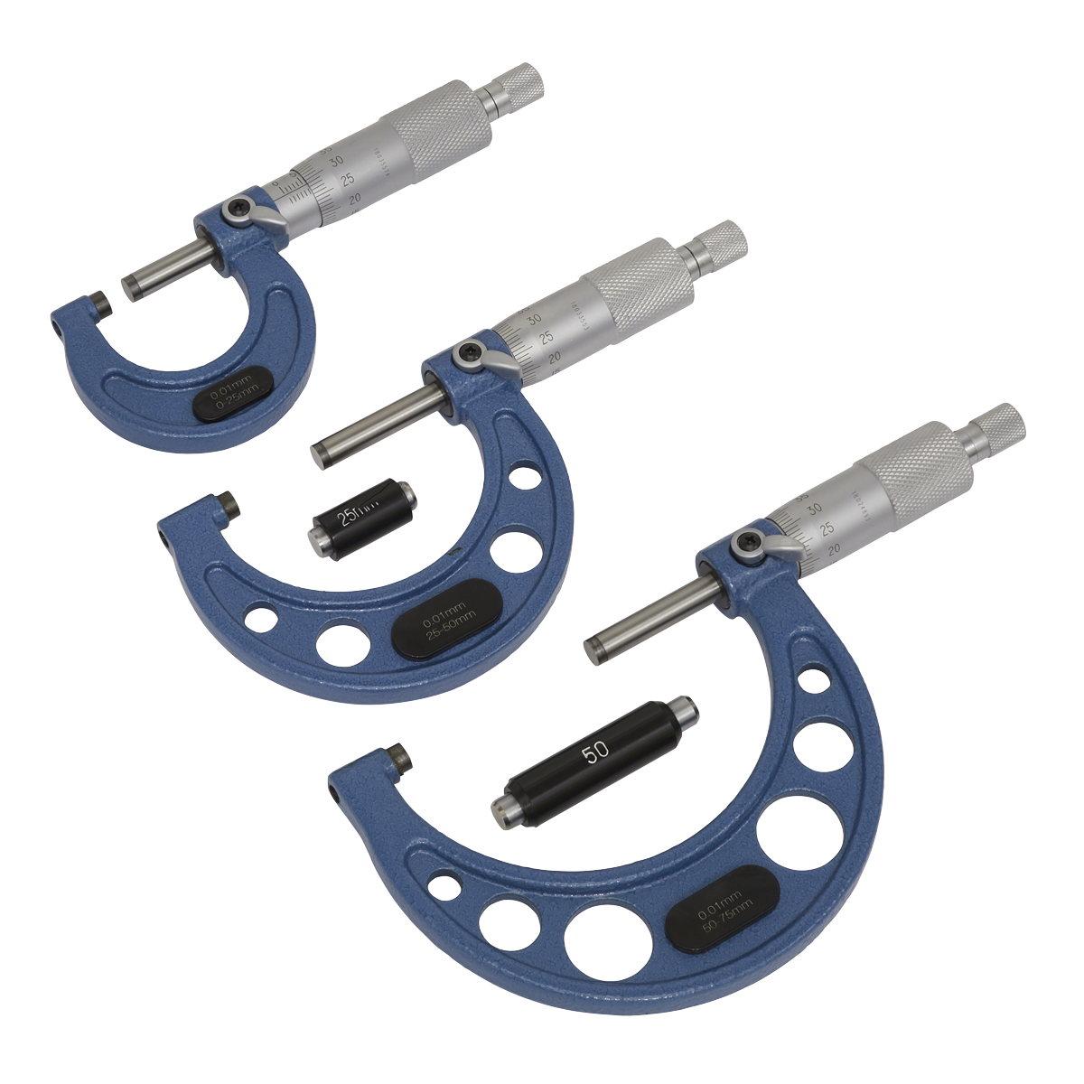 Sealey External Micrometer Set 3 Pieces 0mm - 75mm Metric Measuring AK9651M