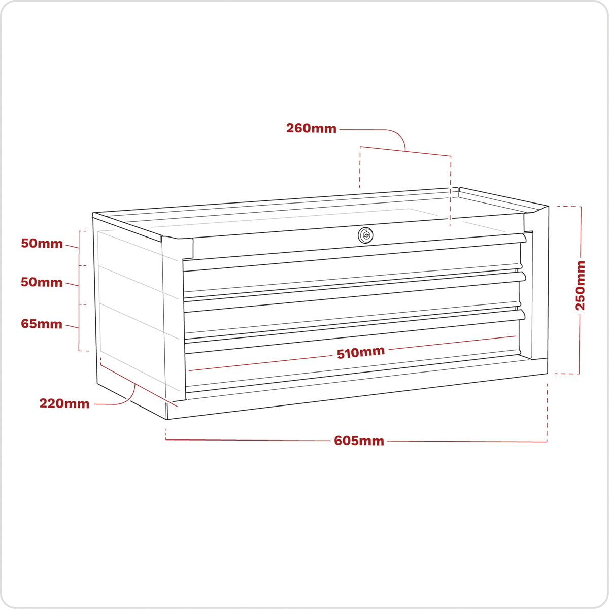 Sealey Mid Box 3 Drawer With Ball Bearing Slide Tool Storage Chest Box Red AP223