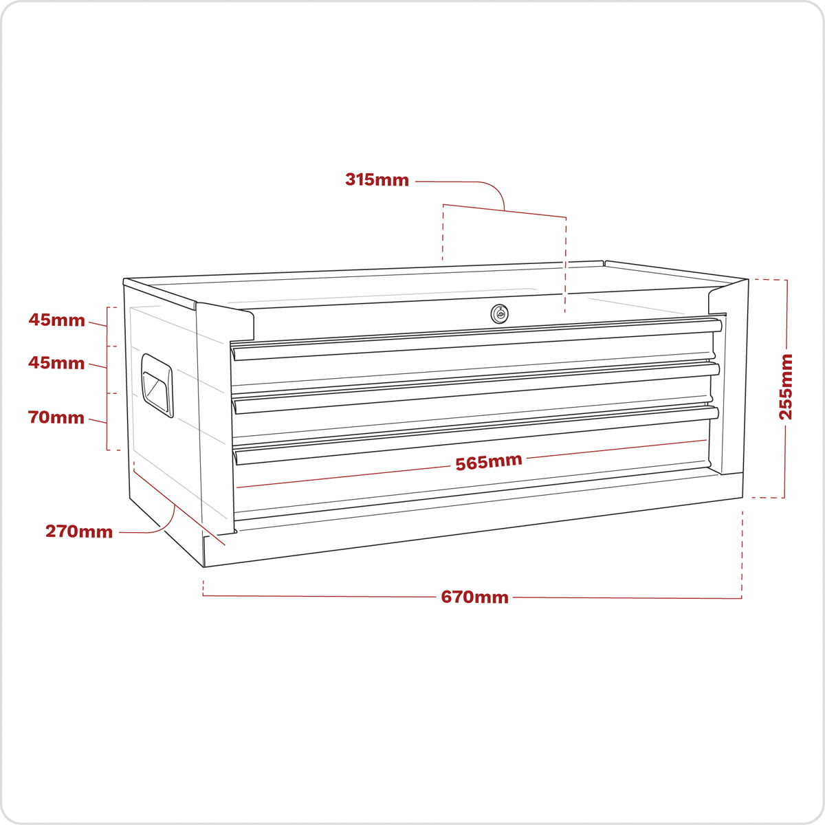 Sealey Mid Box 3 Drawer With Ball Bearing Slides Tool Storage Chest Black AP223B