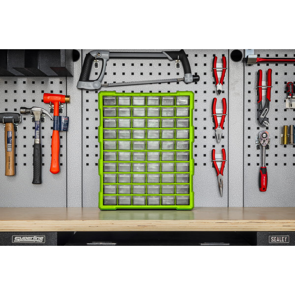 Sealey Cabinet Tool Box 60 Drawer Wall Mountable - Hi-Vis Green/Black APDC60HV