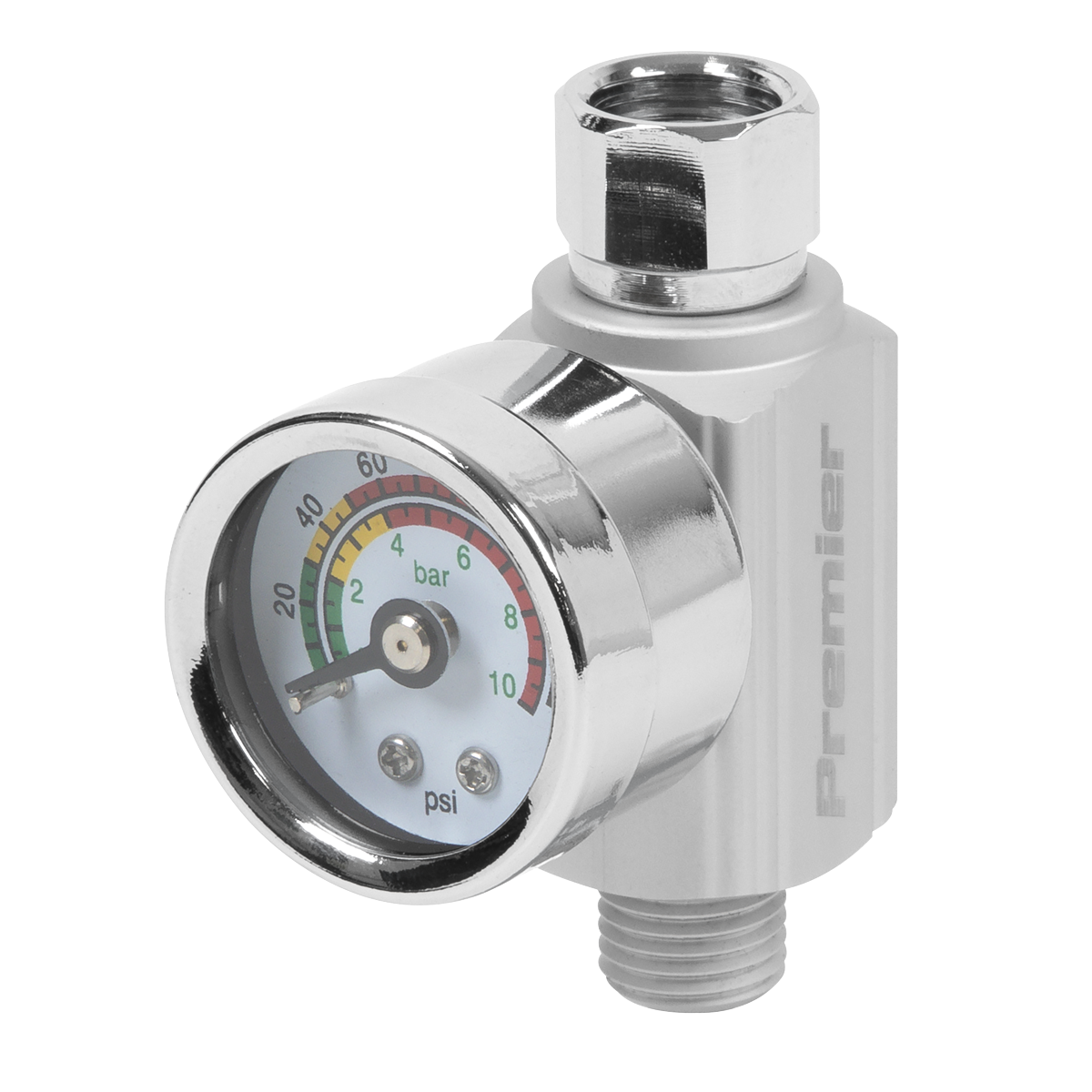 Sealey On-Gun Pressure Regulator/Gauge Max Pressure/Flow 140psi/18cfm 90psi AR01