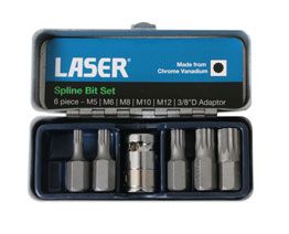 LASER 0592 6Pcs Screwdriver Spline Bit Set 3/8" Drive Chrome Vanadium Steel