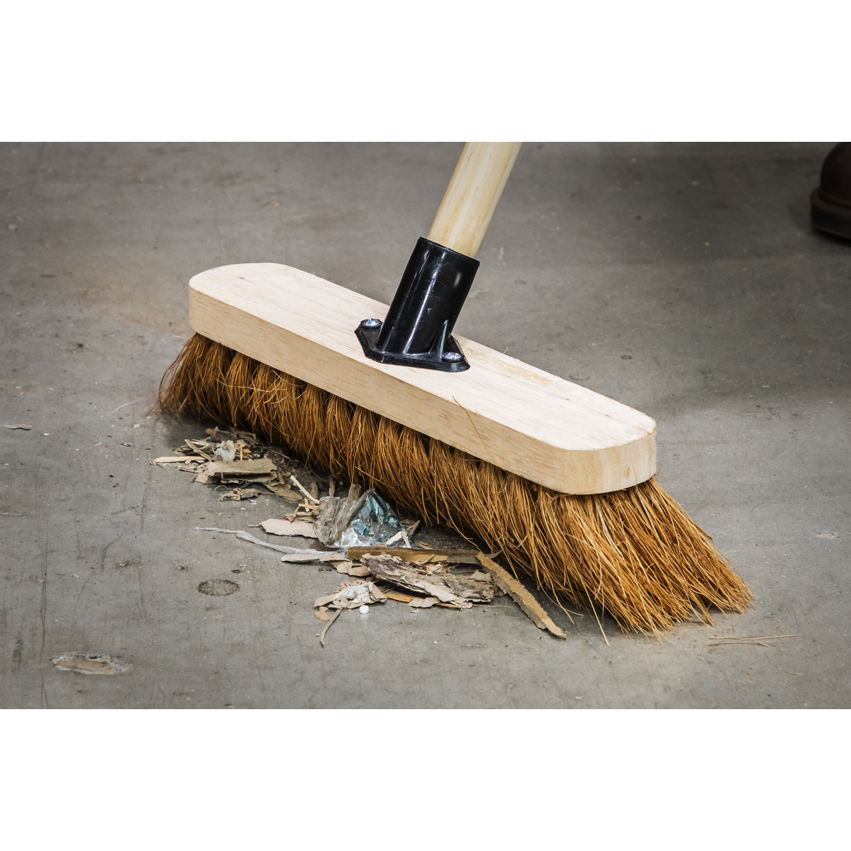Sealey Broom 300mm Soft Coco Bristle + Handle Bracket For Indoor Outdoor BM12S