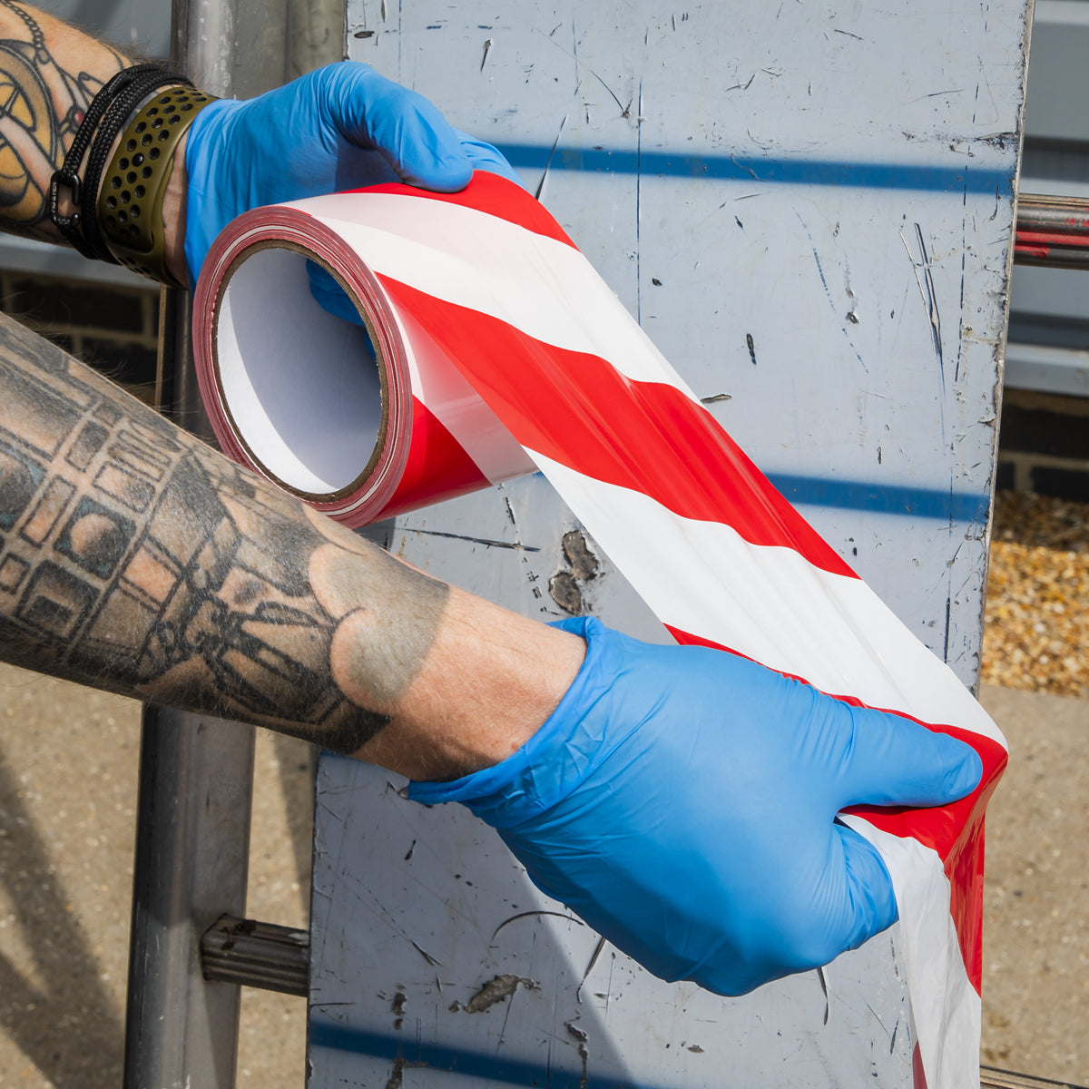 Sealey Hazard Warning Barrier Tape 80mm x 100m Red White Non Adhesive BTRW