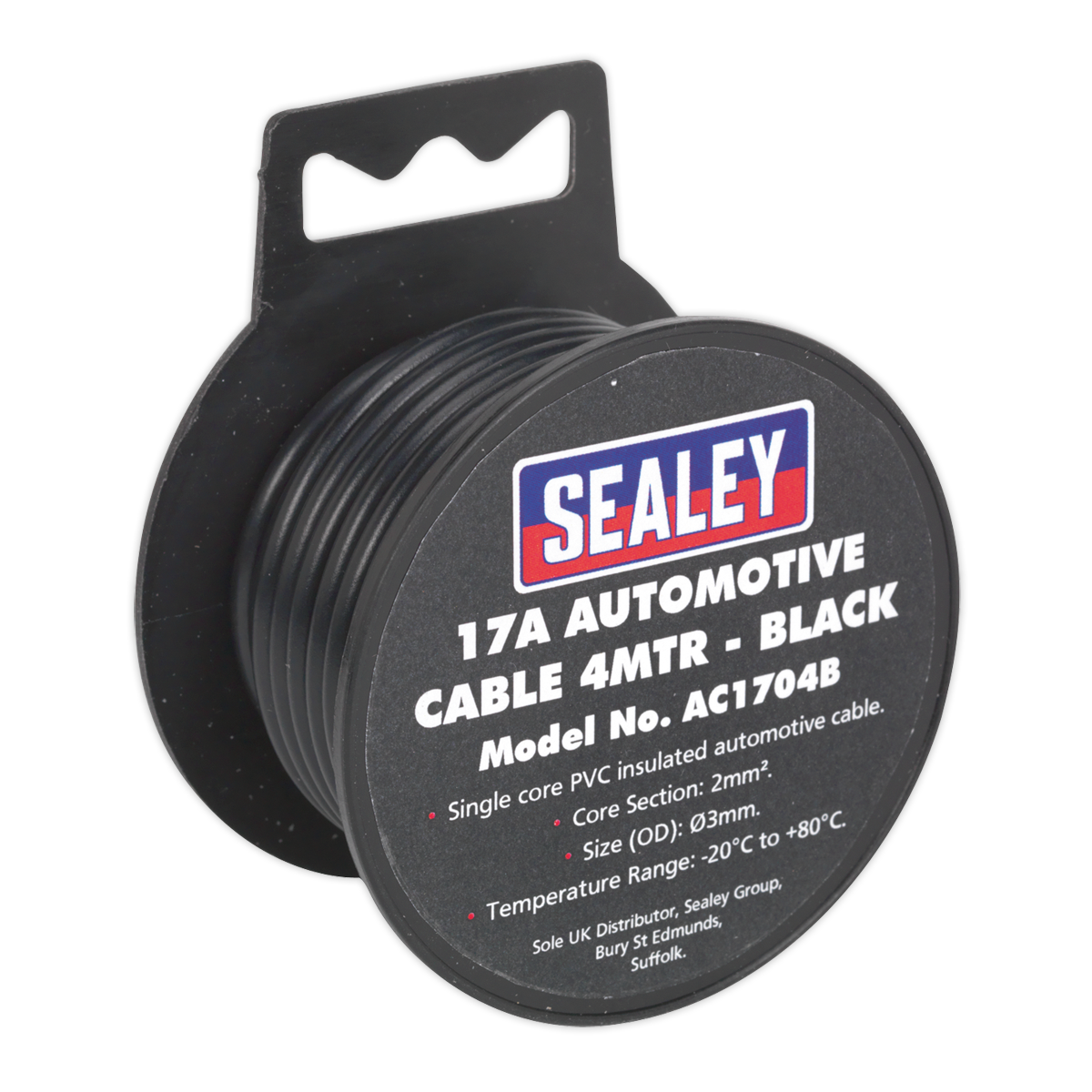 Sealey Thick Wall Automotive Cable Single Core PVC Coated 17A 4m Black AC1704B