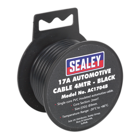 Sealey Thick Wall Automotive Cable Single Core PVC Coated 17A 4m Black AC1704B