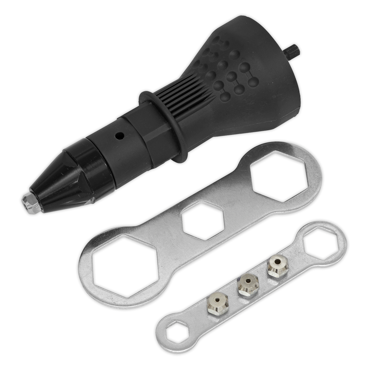 Sealey Riveter Adaptor Drill Powered With 2.4 3.2 4 & 4.8mm Nozzles DRA01
