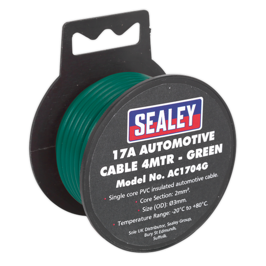 Sealey Thick Wall Automotive Cable Single Core PVC Coated 17A 4m Green AC1704G