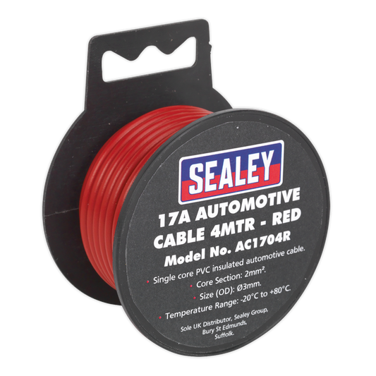 Sealey Thick Wall Automotive Cable Single Core PVC Coated 17A 4m Red AC1704R