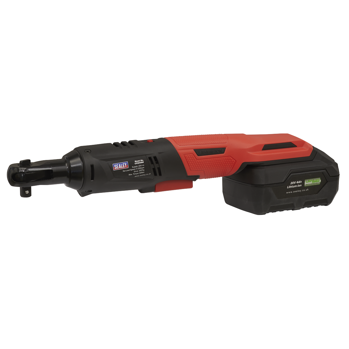 Sealey Ratchet Wrench 20V 3/8" Square Drive 60Nm 0-250rpm - Body Only CP20VRW