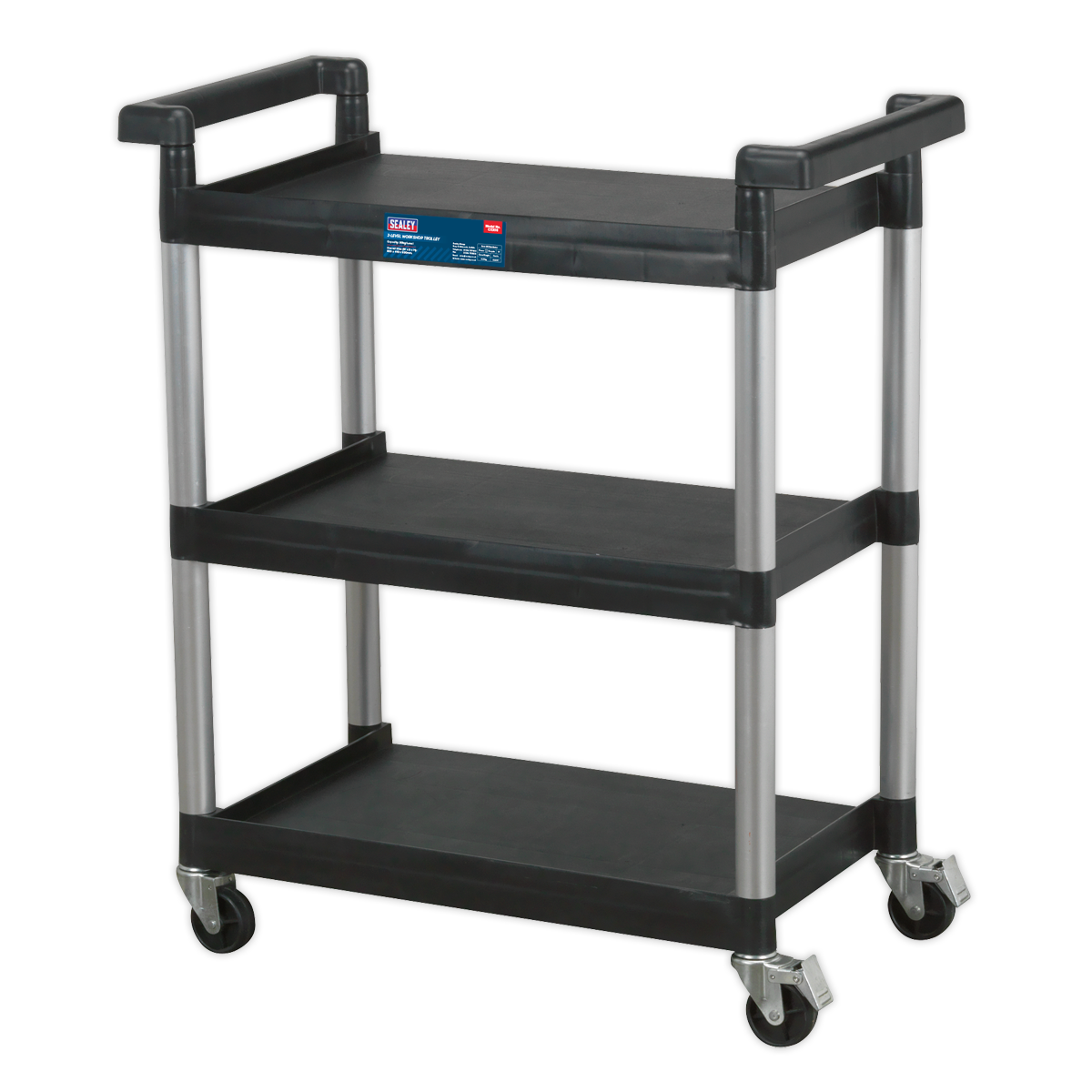 Sealey 3-Level Workshop Trolley With 30kg Capacity Per Shelf Black/Silver CX308