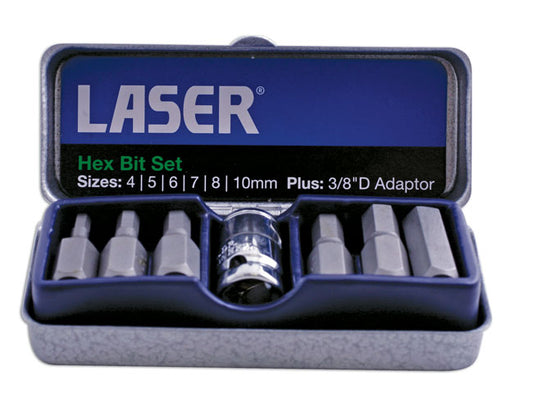 LASER 0593 7Pcs Screwdriver Hex Bit Set 3/8" Drive Chrome Vanadium Steel