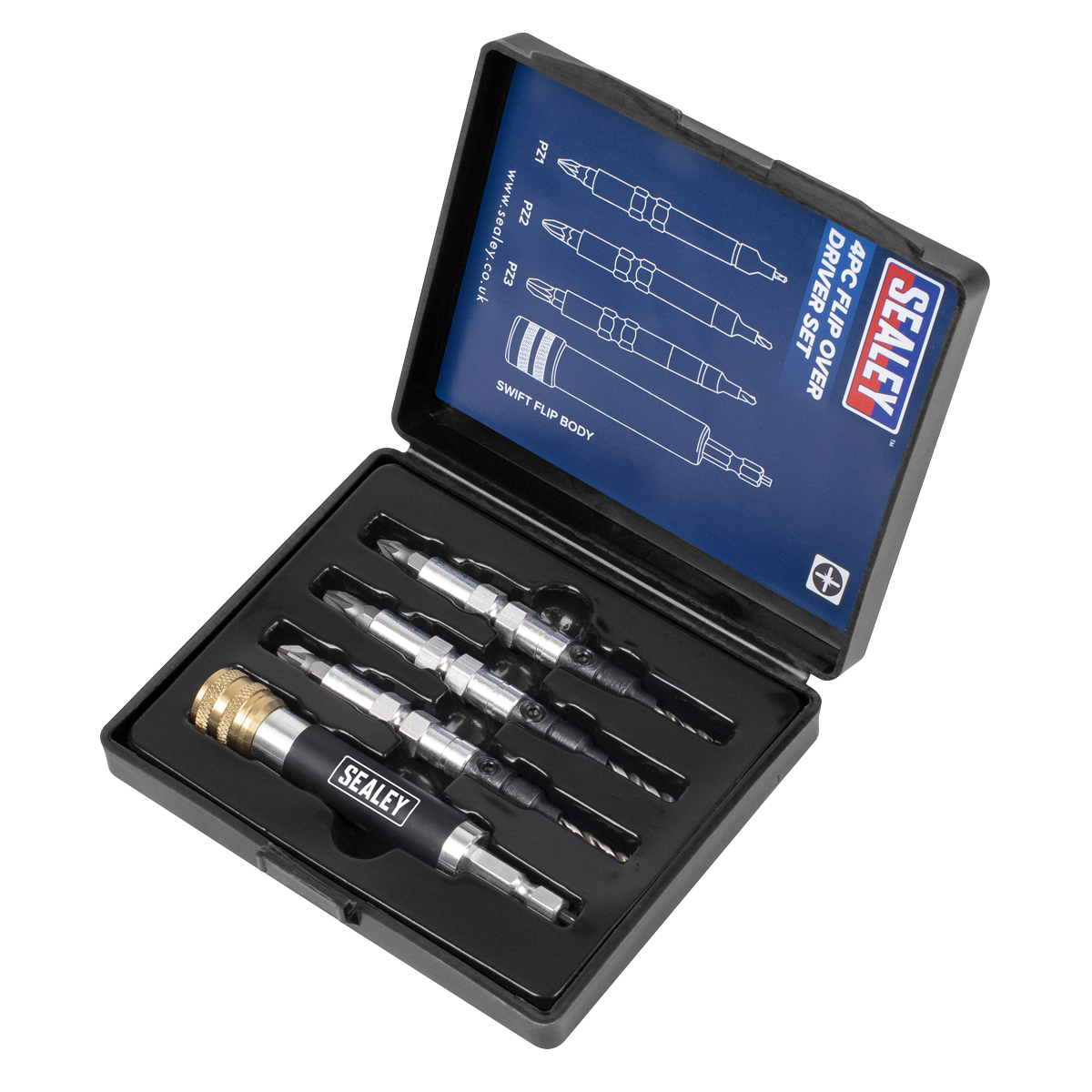 Sealey Flip Over Driver Set Suitable For No. 6 8 10 Gauge Screws 4 Pieces FDS4