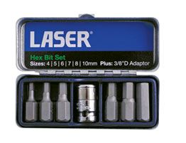 LASER 0593 7Pcs Screwdriver Hex Bit Set 3/8" Drive Chrome Vanadium Steel