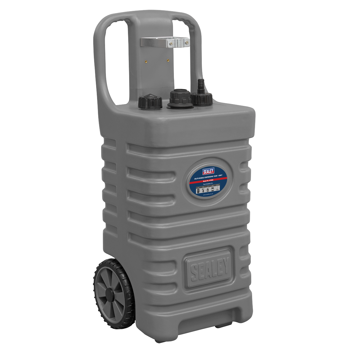 Sealey Mobile Dispensing Tank With 2 Roller Wheels & Vent Caps 55L Grey DT55G