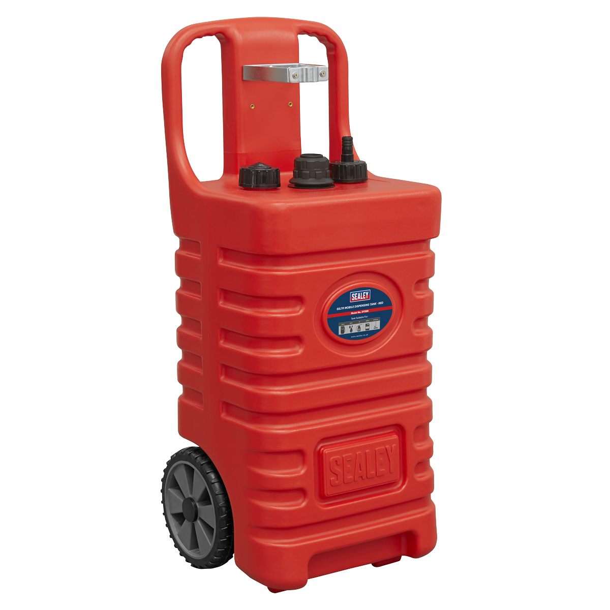 Sealey Mobile Dispensing Tank With 2 Roller Wheels & Vent Caps 55L Red DT55R