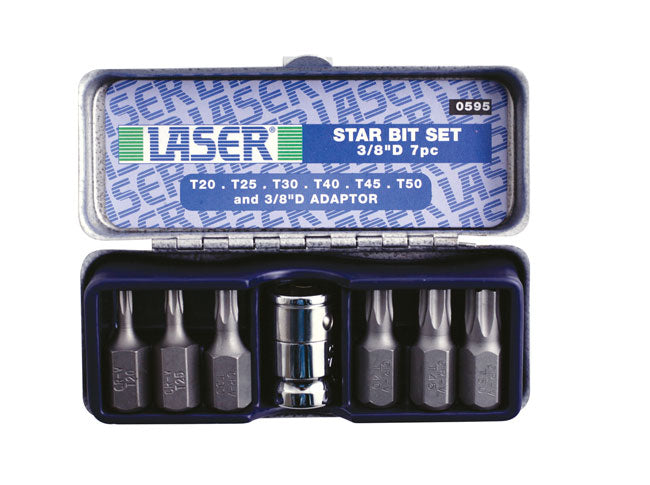 LASER 0595 7Pcs Screwdriver Star Bit Set 3/8" Drive Chrome Vanadium Steel