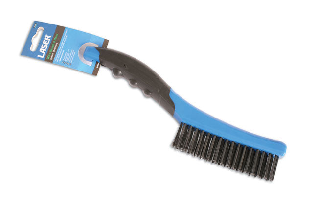LASER 4859 4-Row Wire Brush With Carbon Steel Bristles and Soft Grip Handle