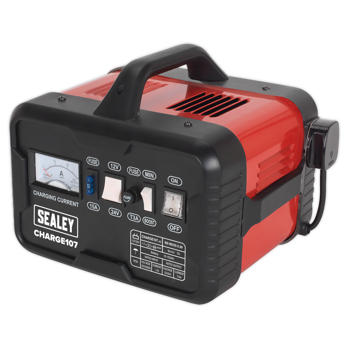 Sealey Battery Charger With Sturdy Carry Handle 11Amp 12V 24V 230V CHARGE107