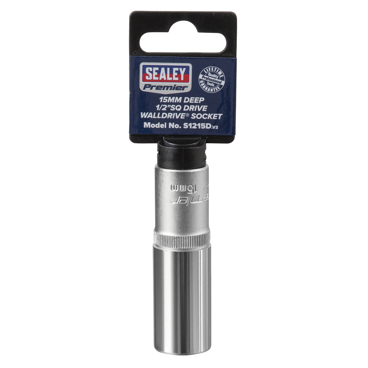Sealey WallDrive Socket 15mm Deep 1/2" Square Drive Chrome Vanadium Steel S1215D