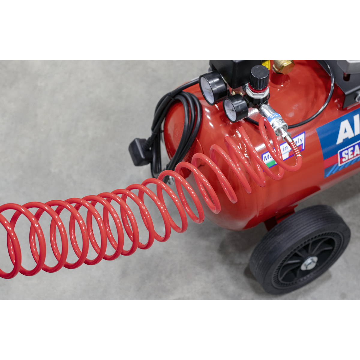 Sealey Coiled Air Hose 5 Metres Ø5mm With Quick Couplings Polyethylene SA305