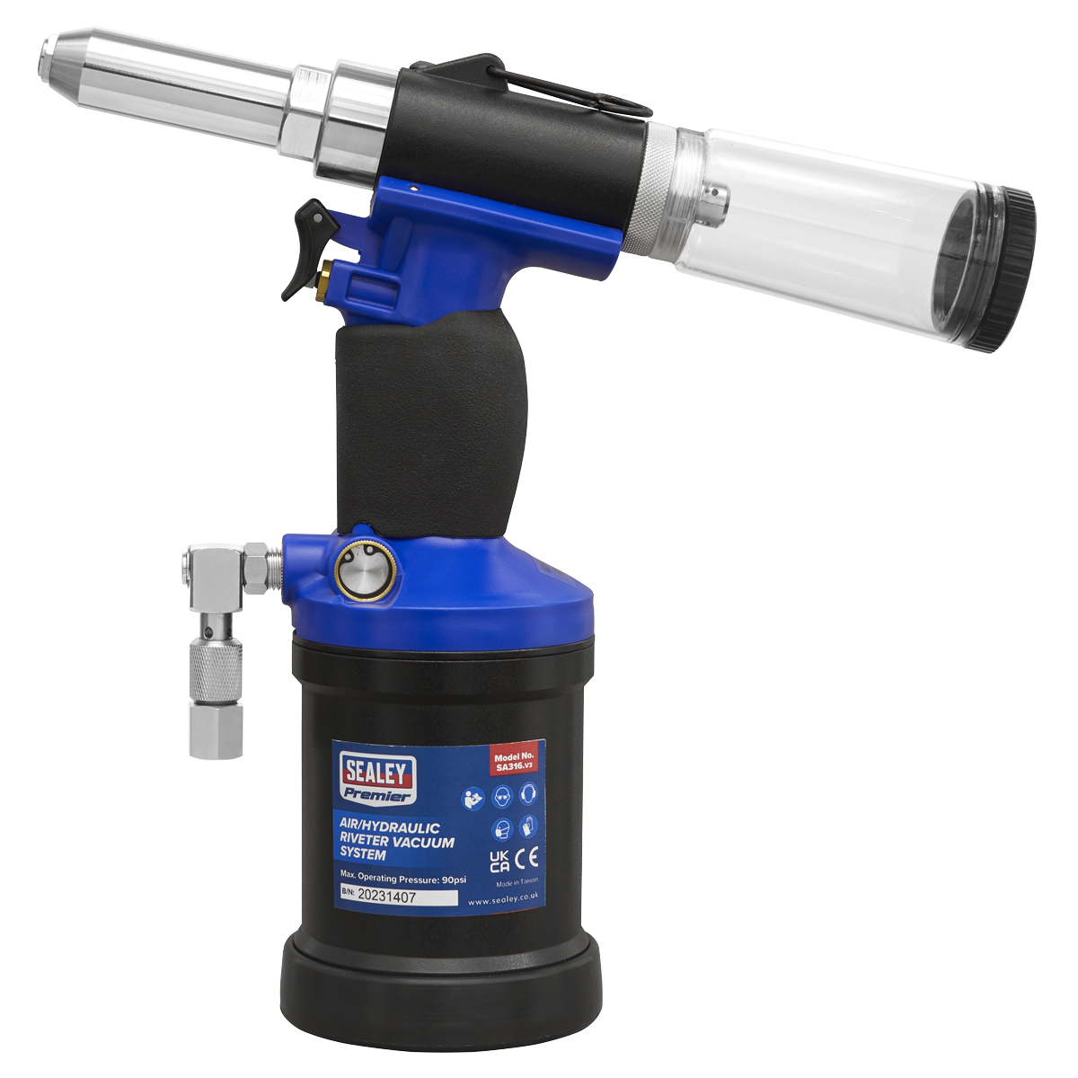 Sealey Air Hydraulic Riveter Heavy Duty Vacuum System Trigger Operated SA316