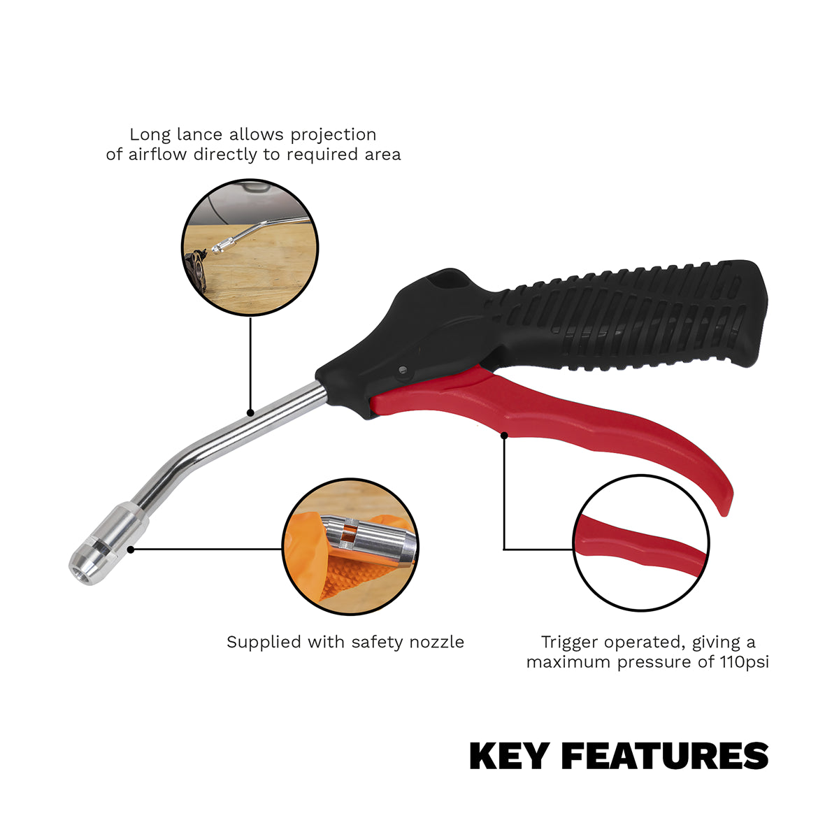 Sealey 100mm Air Blow Gun With 1/4" BSP Air Inlet & Safety Nozzle SA9131