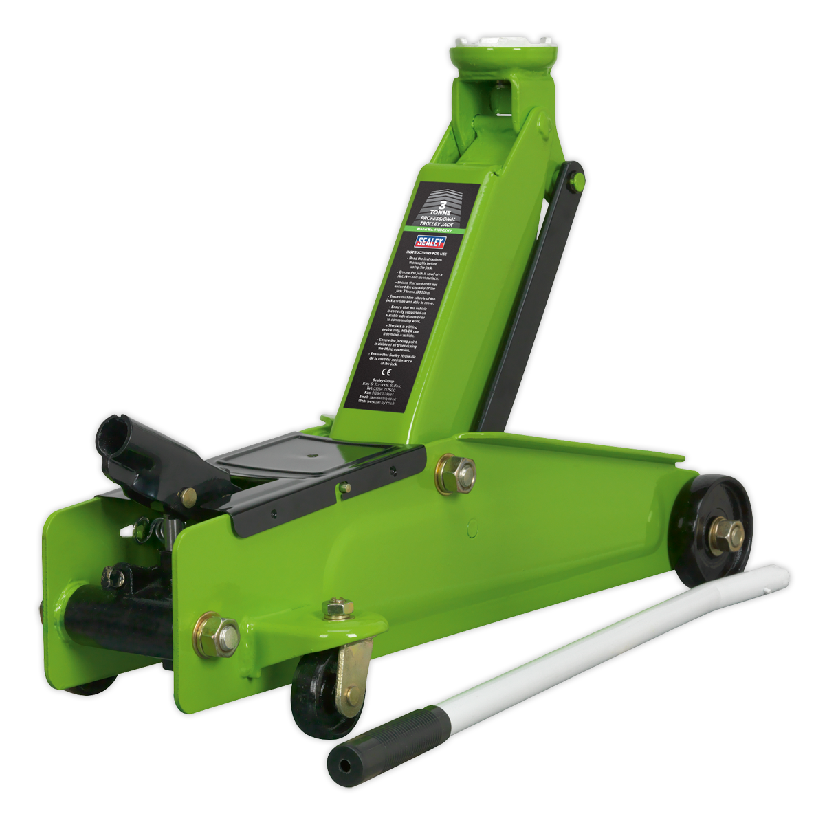 Sealey 3 Tonne Long Reach Heavy Duty Trolley Jack - Hi-Vis Green 1153CXHV