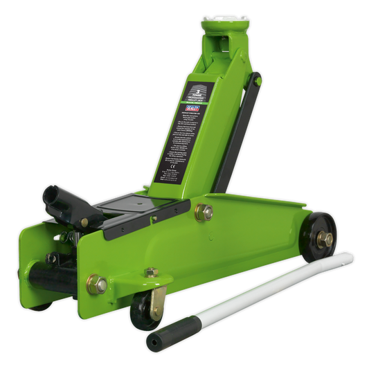 Sealey 3 Tonne Long Reach Heavy Duty Trolley Jack - Hi-Vis Green 1153CXHV