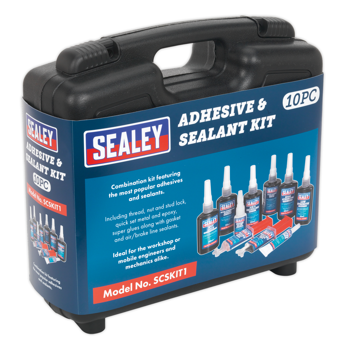 Sealey Adhesive & Sealant Kit With Thread Nut & Stud Lock 10 Pieces SCSKIT1