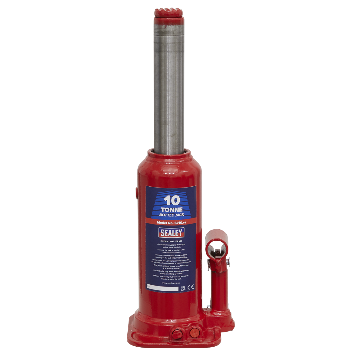 Sealey Bottle Jack Lift With Overload Valve & 2-Piece Handle 10 Tonne SJ10