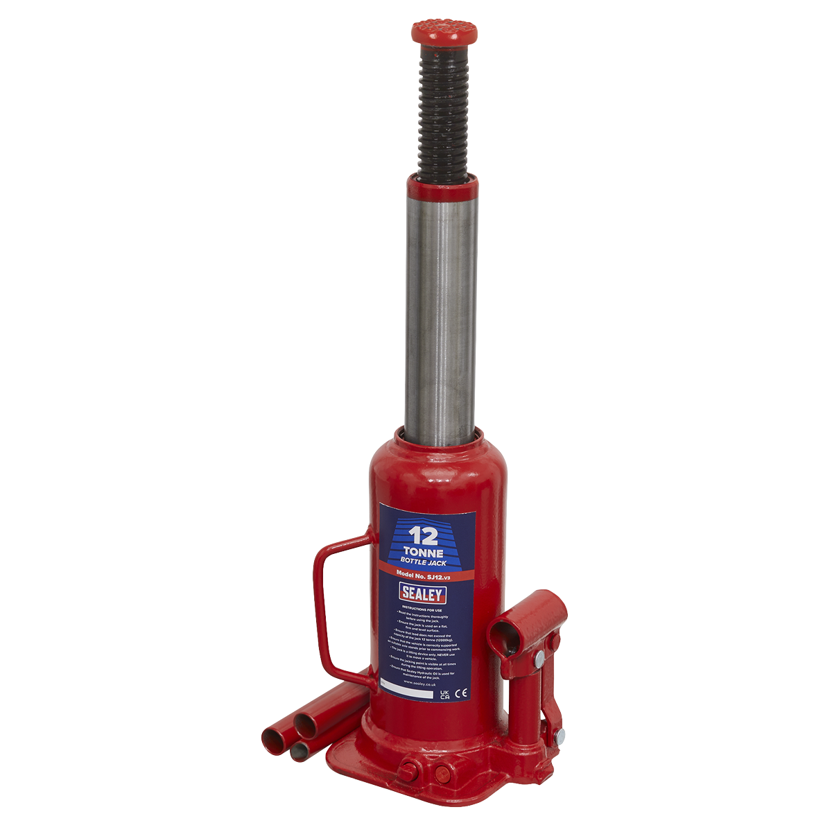 Sealey Bottle Jack Lift With Overload Valve & 2-Piece Handle 12 Tonne SJ12