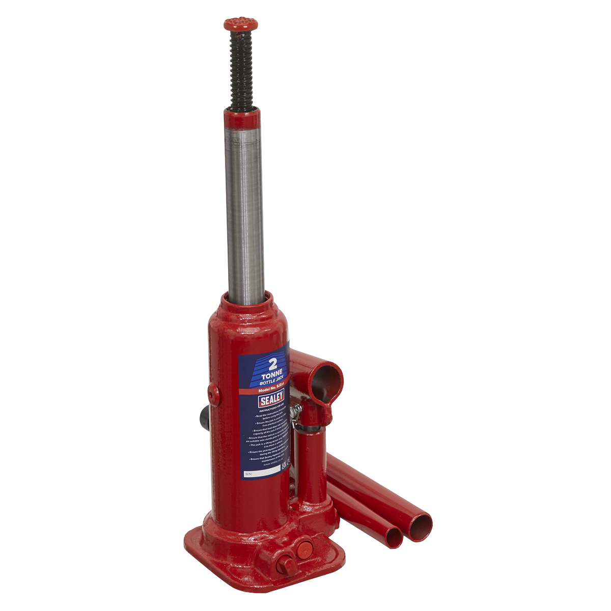 Sealey Bottle Jack Lift With Overload Valve & 2-Piece Handle - 2 Tonne SJ2