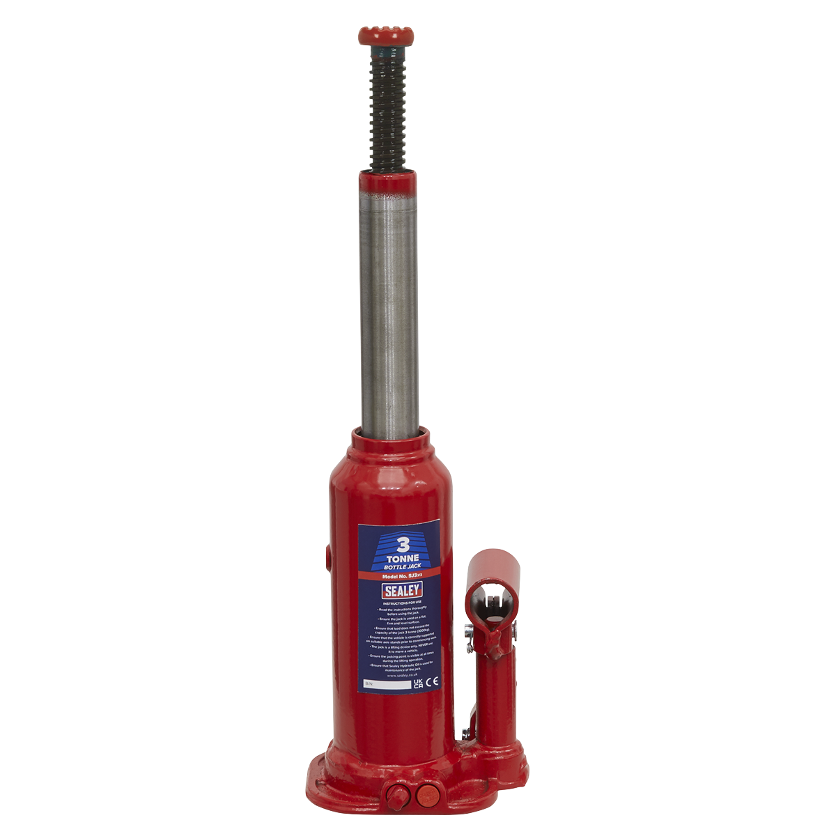 Sealey Bottle Jack Lift With Overload Valve & 2-Piece Handle - 3 Tonne SJ3