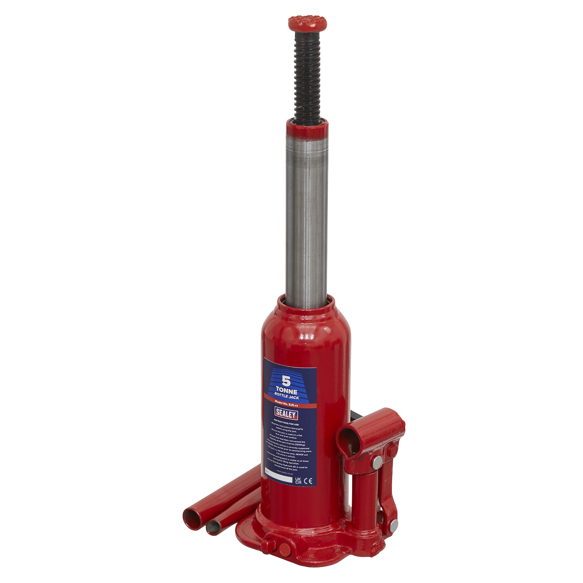 Sealey Bottle Jack Lift With Overload Valve & 2-Piece Handle - 5 Tonne SJ5