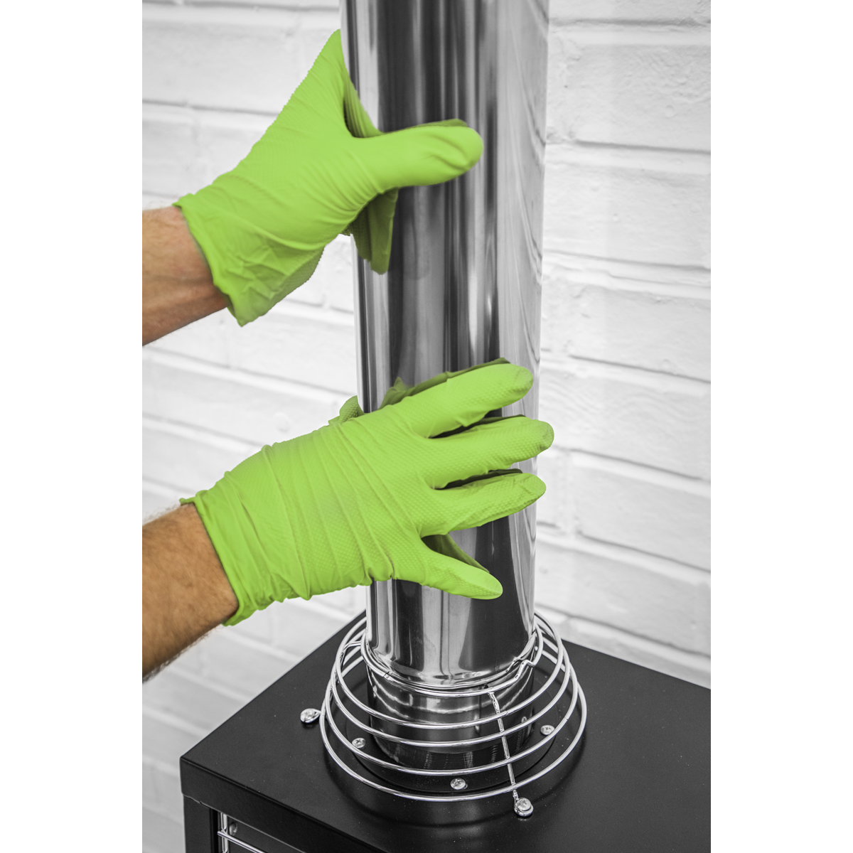Sealey Nitrile Powder-Free Gloves Diamond Grip Hi-Vis Green XL 50pcs SSP54XL