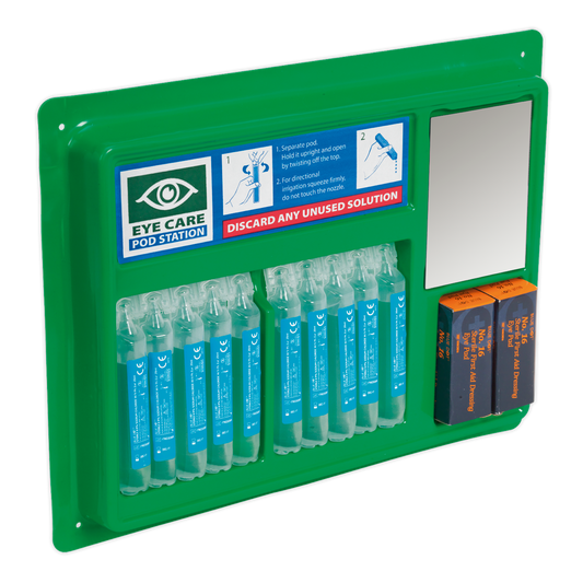 Sealey Eye Wash Station With Shatterproof Mirror & Saline Solution Pods EWS02