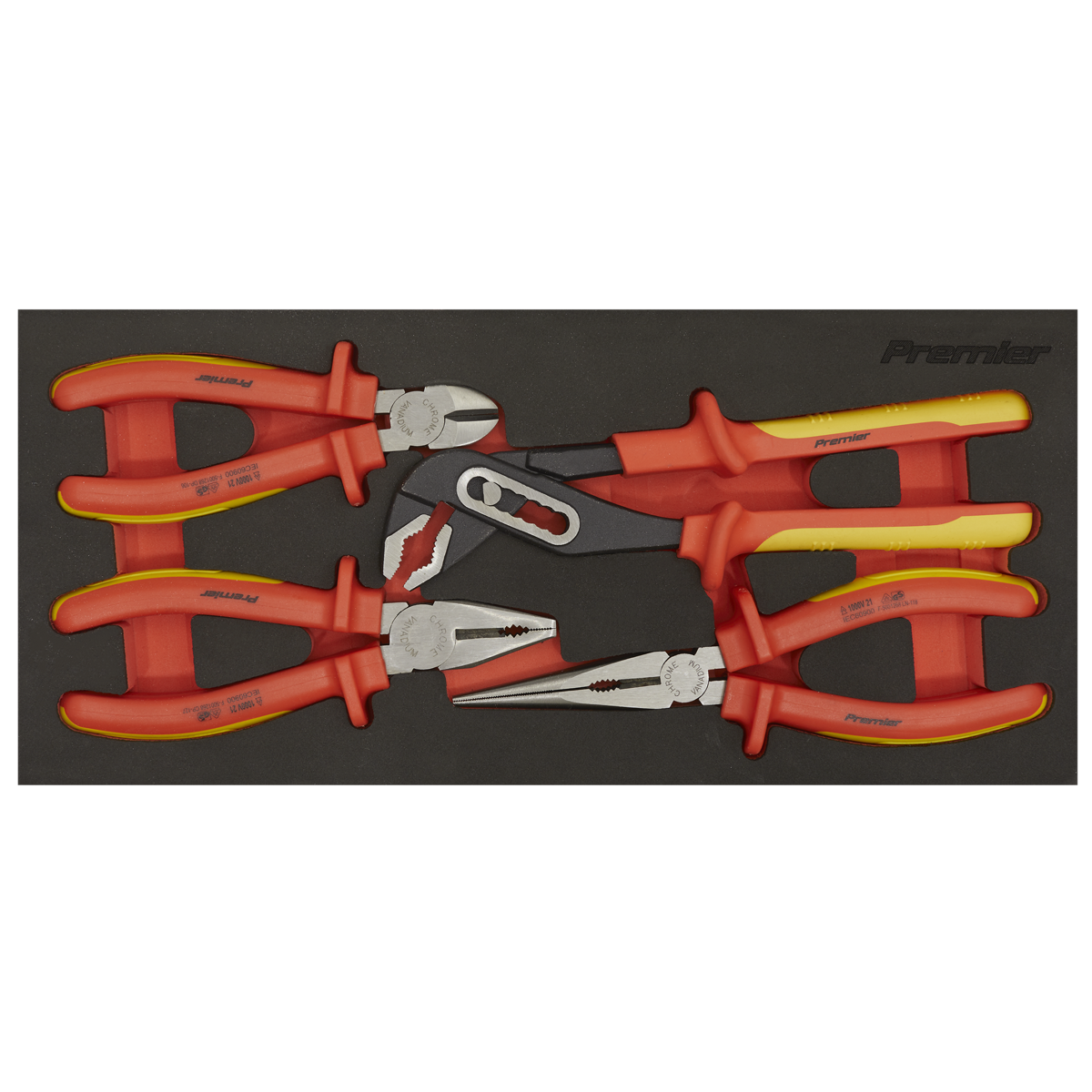 Premier Insulated Pliers Set 4 Pieces With Tool Tray VDE Approved TBTE07