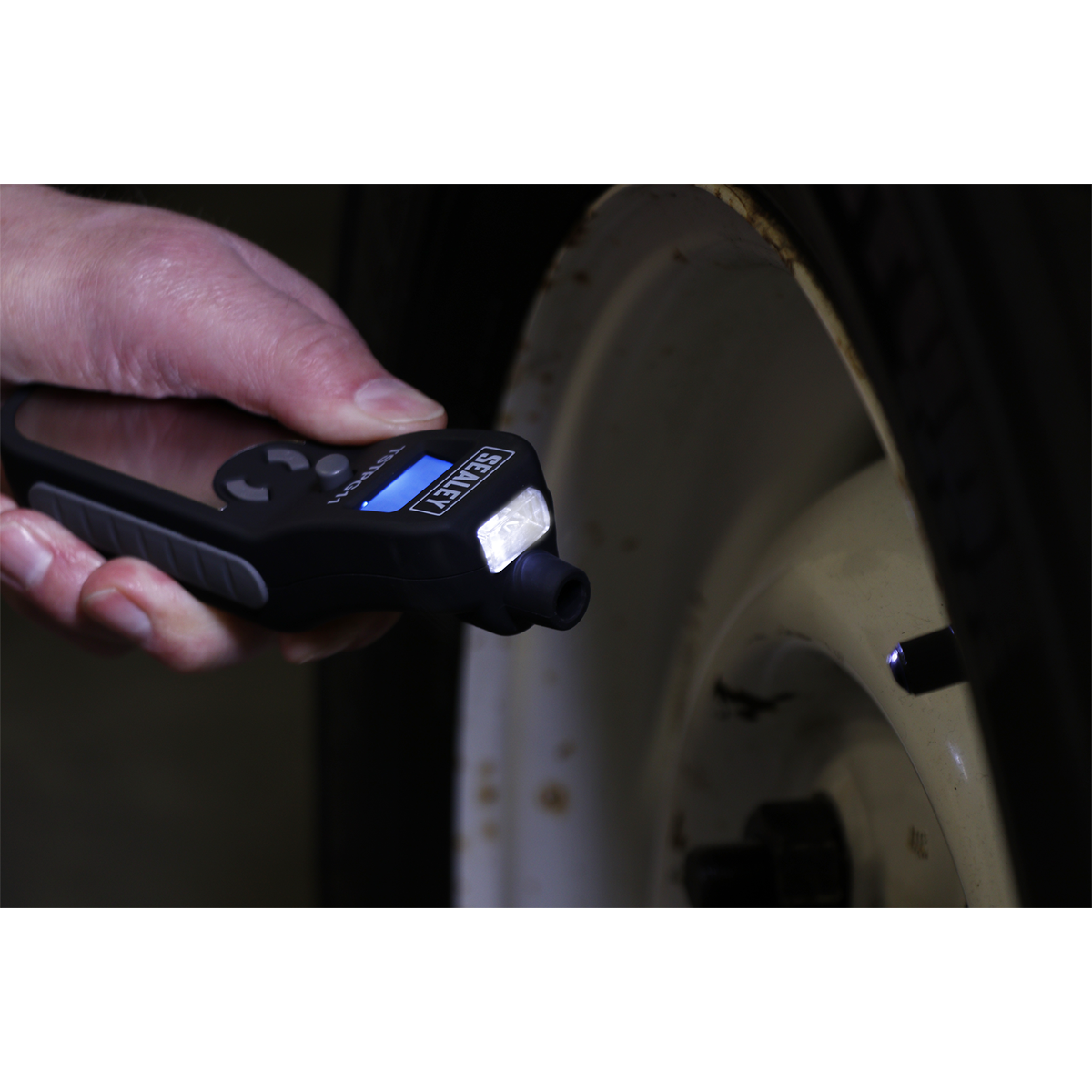 Sealey Digital Tyre Pressure & Tread Depth Gauge Backlit LED Display TSTPG11