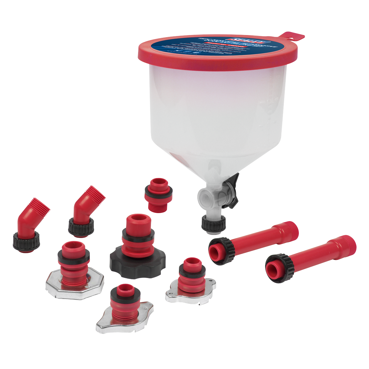 Sealey Automotive Coolant Filling Set Non-Spill Funnel With Switch 15pc VS0045