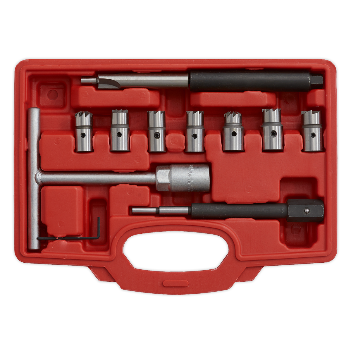 Sealey Diesel Injector Seat Cleaner Set Centring Pilot and T-Handle 10pc VS2055