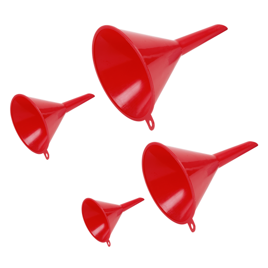 Sealey 4 Pieces Economy Fixed Spout Small Polyethylene Funnel Set - Red F92