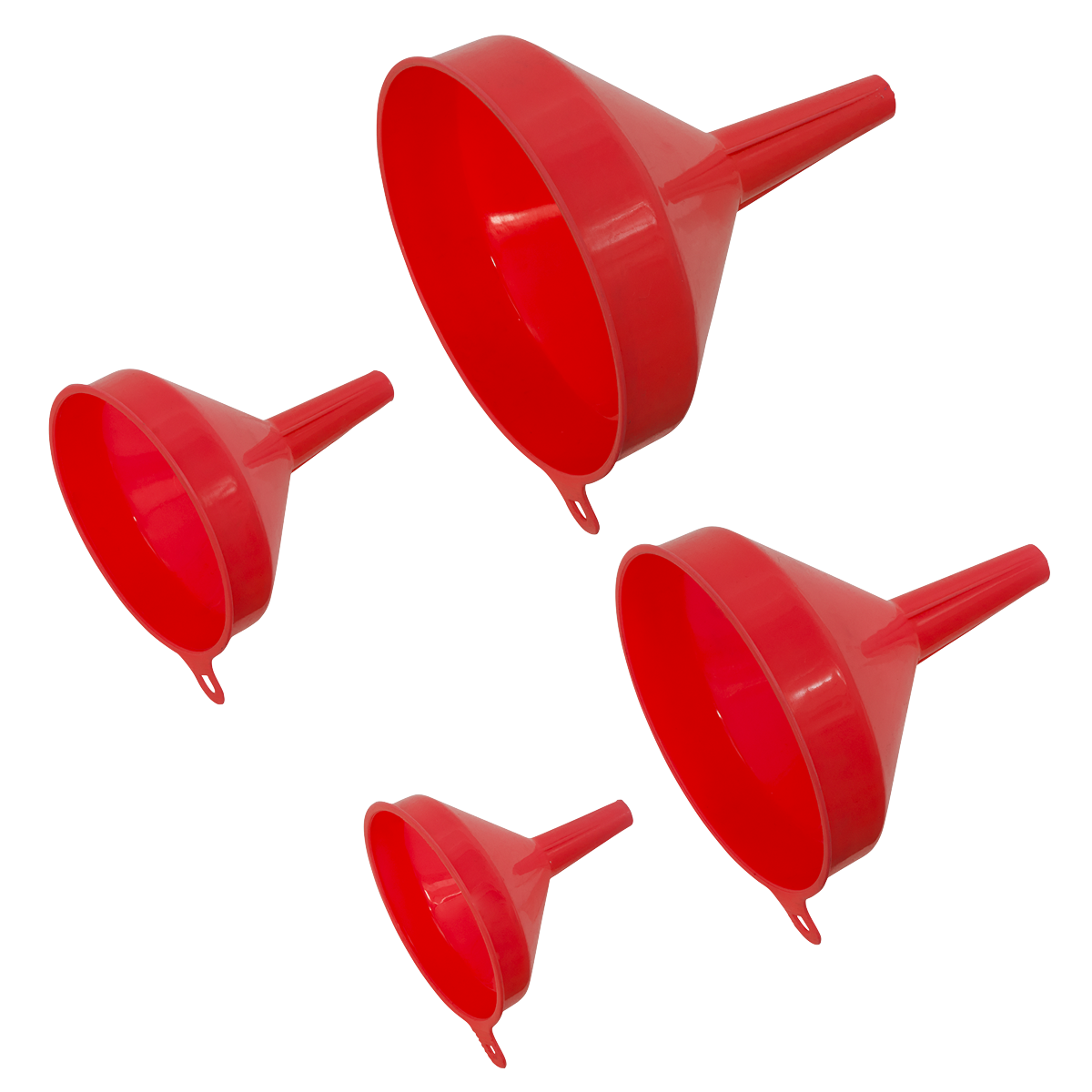 Sealey Economy Fixed Spout Funnel Set From Polyethylene 4 Pieces - Red F94
